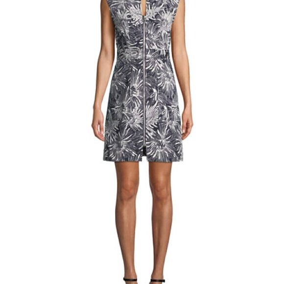 Diane Von Furstenberg Navy & White Floral Print Zip-Front Cap Sleeve Dress - Picture 2 of 16